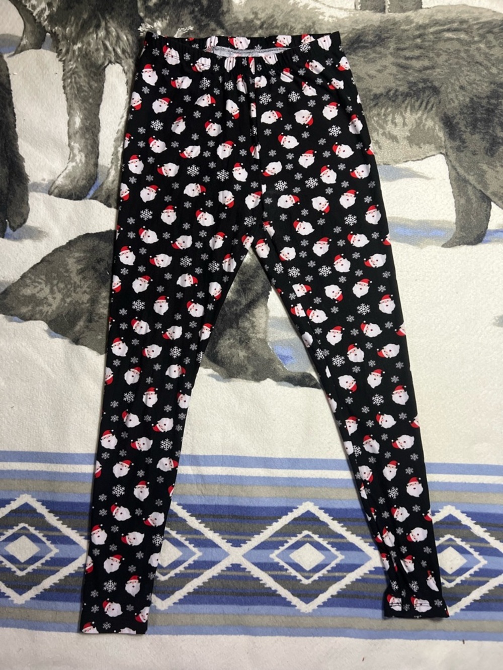 Women's Black Santa Print Holiday Leggings